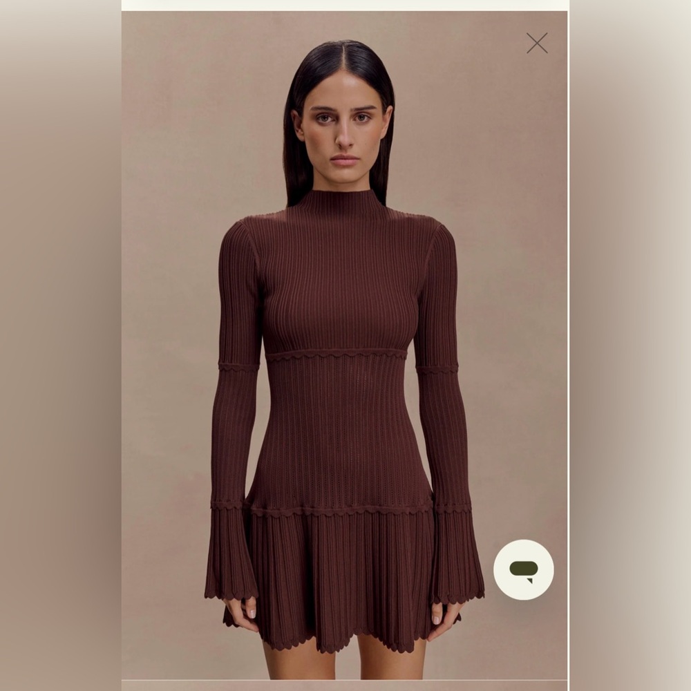 Meshki Chocolate Ribbed Long Sleeve Dress